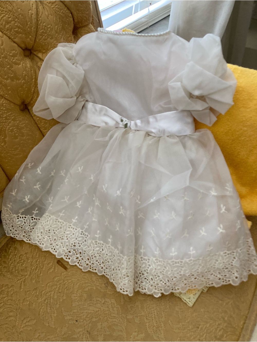 Bespoke White Baby Girl Lace Organza Dress with Puff Sleeves Baptism
